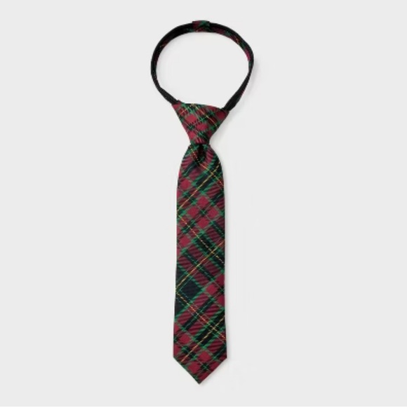 Boys' Woven Plaid Zip Necktie - Cat & Jack™ Black/Red M/L - Picture 1 of 4